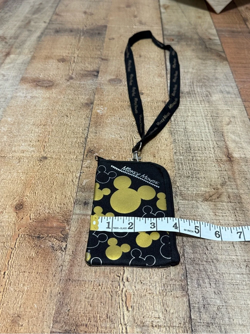 Disney Mickey Mouse Black Gold Lanyard with Cell Phone Case or Coin Purse